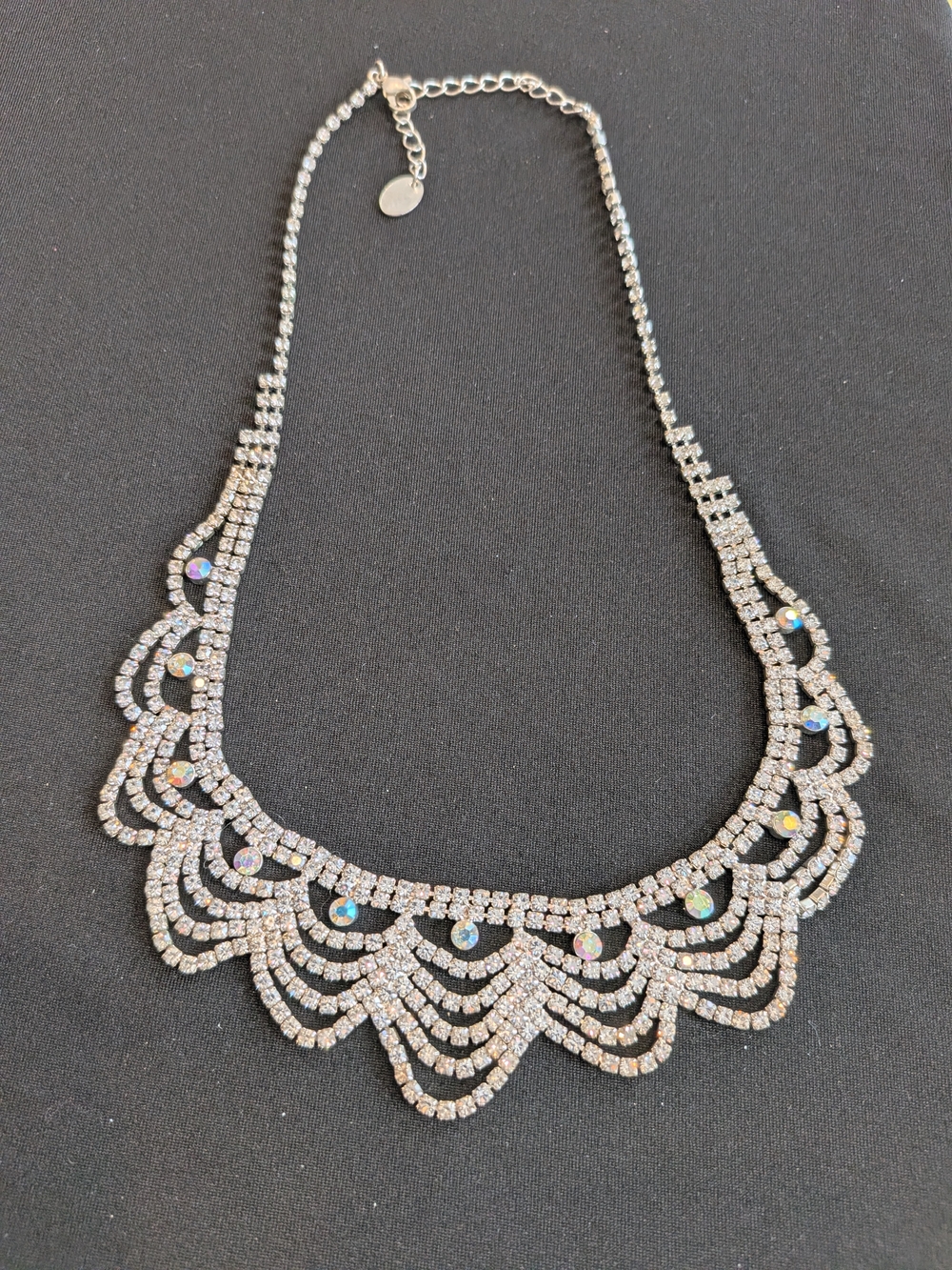 Vintage Claire's  AB Crystal Statement Necklace 9.5" - Silver Rhinestone